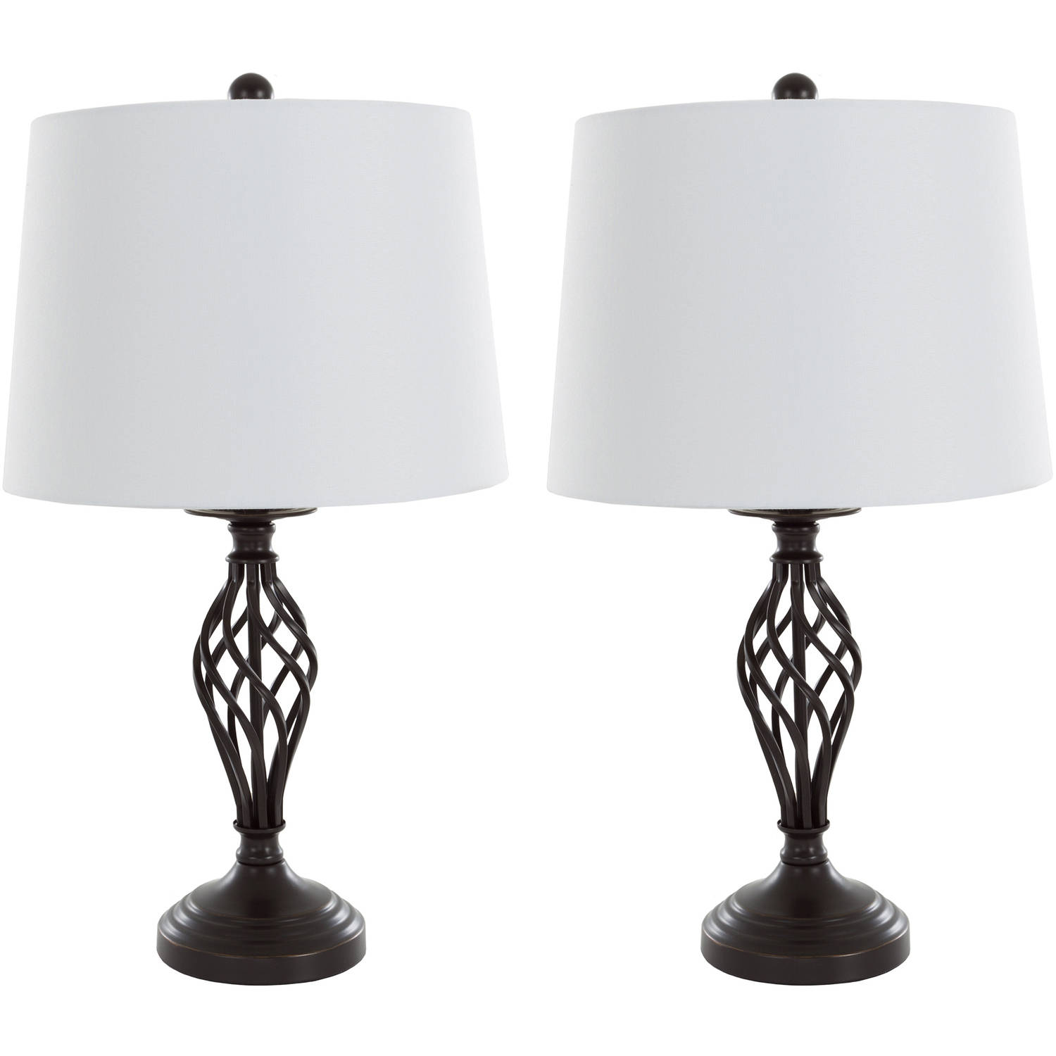 Lavish Home 24.5" Spiral Cage Table Lamp Set - Bronze and White - Bellso